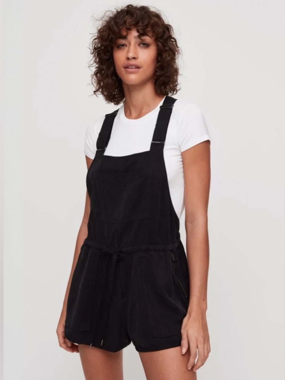 Aritzia Wilfred Free Beatriz Black Overalls Romper Shortalls Lyocell Minimalist